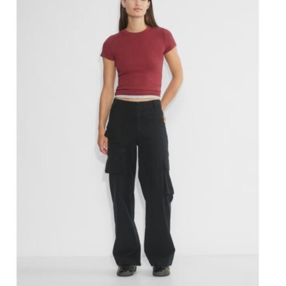 Aritzia TNA Picture Black Cotton Sateen High Rise Cargo Pants, Size 6
